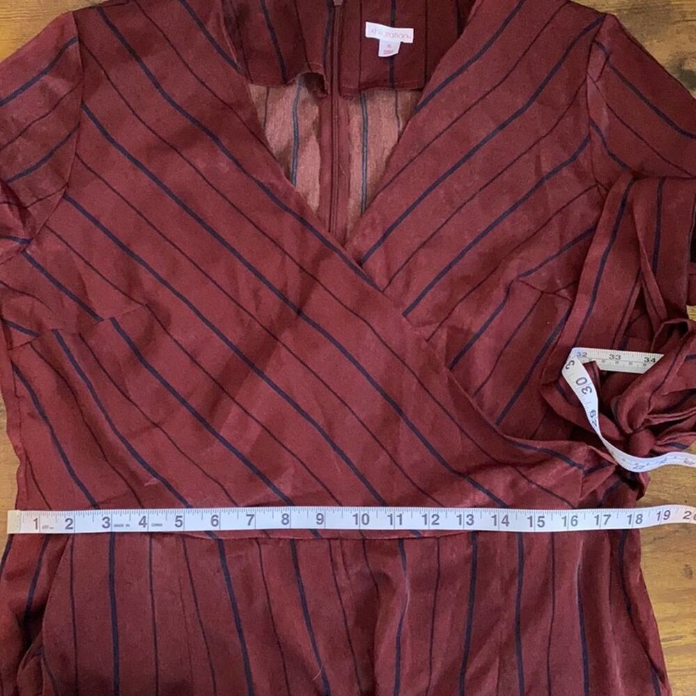 Xhilaration Burgundy & Black Striped Wrap Jumpsuit - Picture 9 of 11